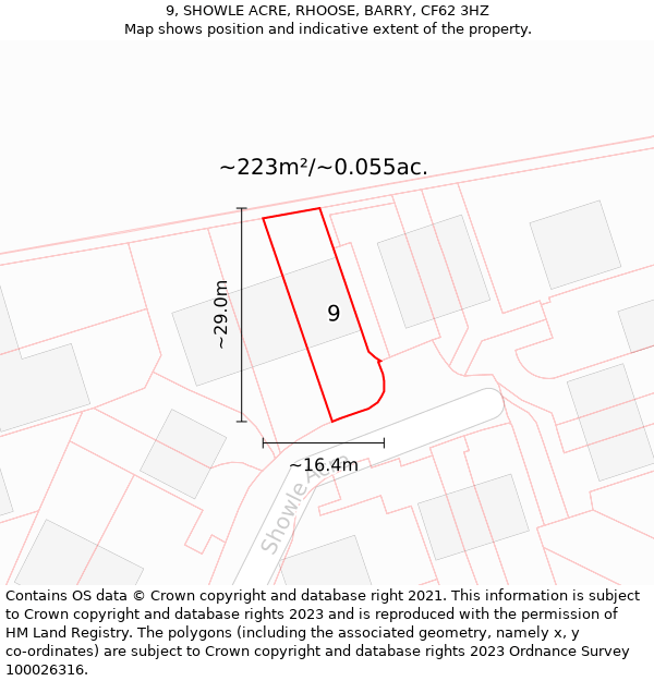 9, SHOWLE ACRE, RHOOSE, BARRY, CF62 3HZ: Plot and title map