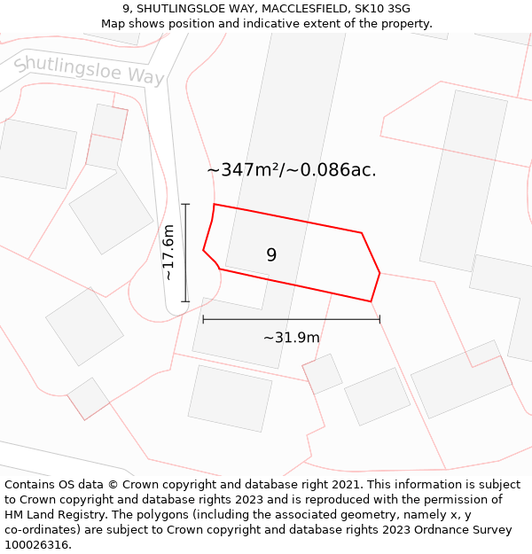 9, SHUTLINGSLOE WAY, MACCLESFIELD, SK10 3SG: Plot and title map