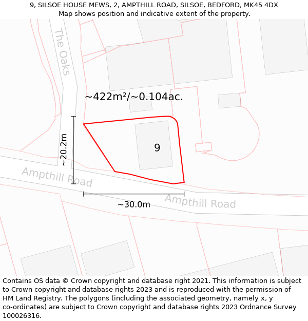 9, SILSOE HOUSE MEWS, 2, AMPTHILL ROAD, SILSOE, BEDFORD, MK45 4DX: Plot and title map