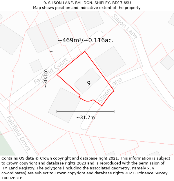 9, SILSON LANE, BAILDON, SHIPLEY, BD17 6SU: Plot and title map