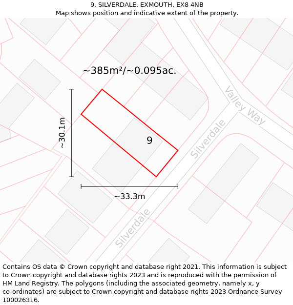 9, SILVERDALE, EXMOUTH, EX8 4NB: Plot and title map