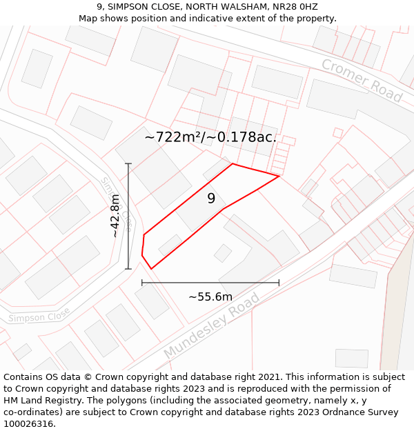 9, SIMPSON CLOSE, NORTH WALSHAM, NR28 0HZ: Plot and title map