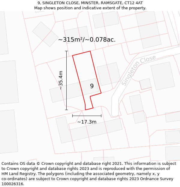 9, SINGLETON CLOSE, MINSTER, RAMSGATE, CT12 4AT: Plot and title map