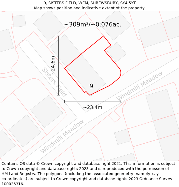 9, SISTERS FIELD, WEM, SHREWSBURY, SY4 5YT: Plot and title map