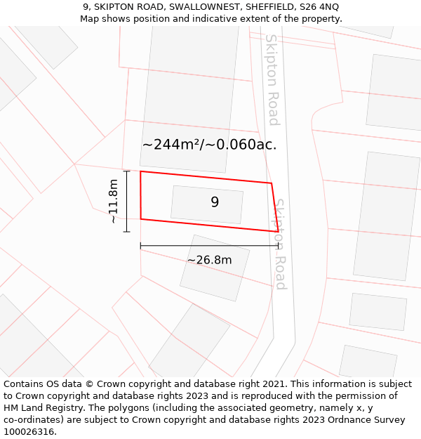 9, SKIPTON ROAD, SWALLOWNEST, SHEFFIELD, S26 4NQ: Plot and title map