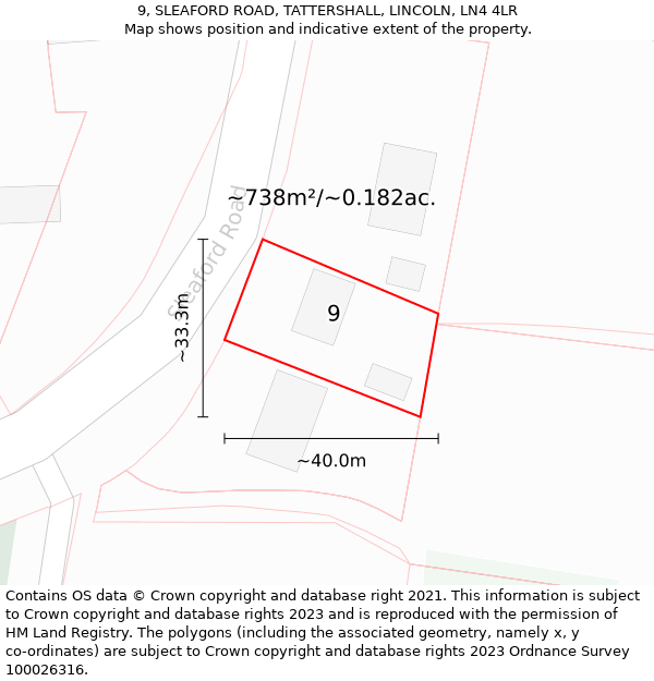9, SLEAFORD ROAD, TATTERSHALL, LINCOLN, LN4 4LR: Plot and title map
