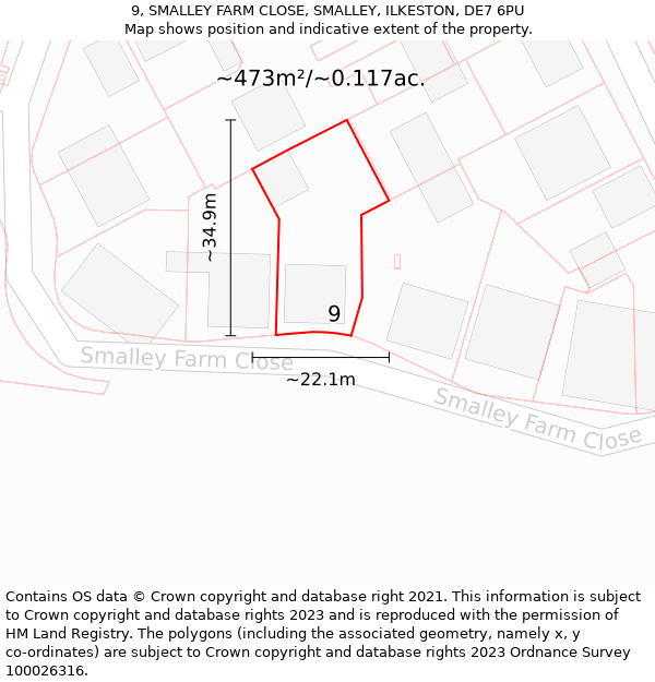 9, SMALLEY FARM CLOSE, SMALLEY, ILKESTON, DE7 6PU: Plot and title map