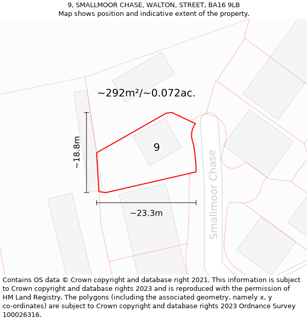 9, SMALLMOOR CHASE, WALTON, STREET, BA16 9LB: Plot and title map