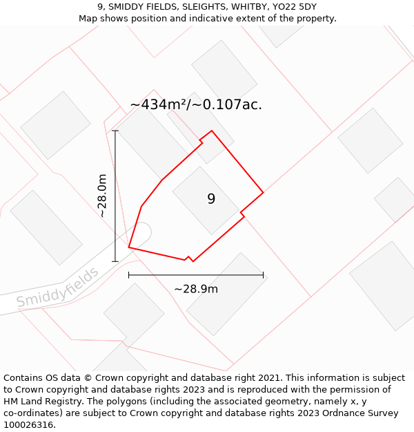 9, SMIDDY FIELDS, SLEIGHTS, WHITBY, YO22 5DY: Plot and title map