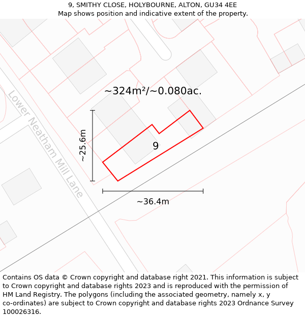 9, SMITHY CLOSE, HOLYBOURNE, ALTON, GU34 4EE: Plot and title map