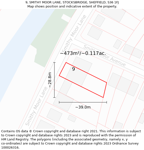 9, SMITHY MOOR LANE, STOCKSBRIDGE, SHEFFIELD, S36 1FJ: Plot and title map