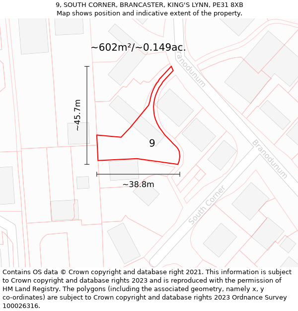 9, SOUTH CORNER, BRANCASTER, KING'S LYNN, PE31 8XB: Plot and title map