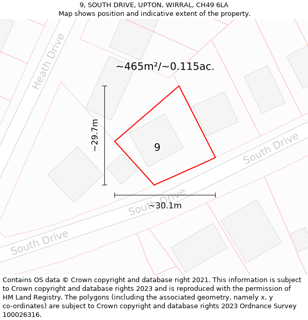 9, SOUTH DRIVE, UPTON, WIRRAL, CH49 6LA: Plot and title map