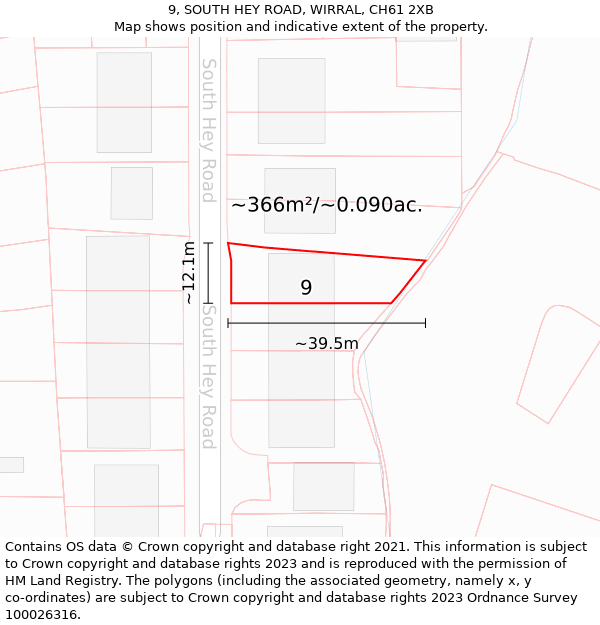 9, SOUTH HEY ROAD, WIRRAL, CH61 2XB: Plot and title map