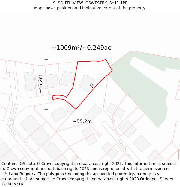 9, SOUTH VIEW, OSWESTRY, SY11 1PF: Plot and title map