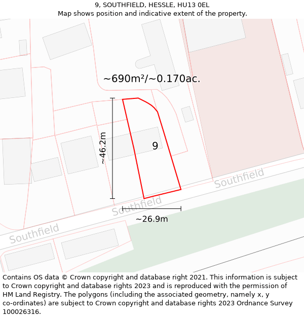 9, SOUTHFIELD, HESSLE, HU13 0EL: Plot and title map