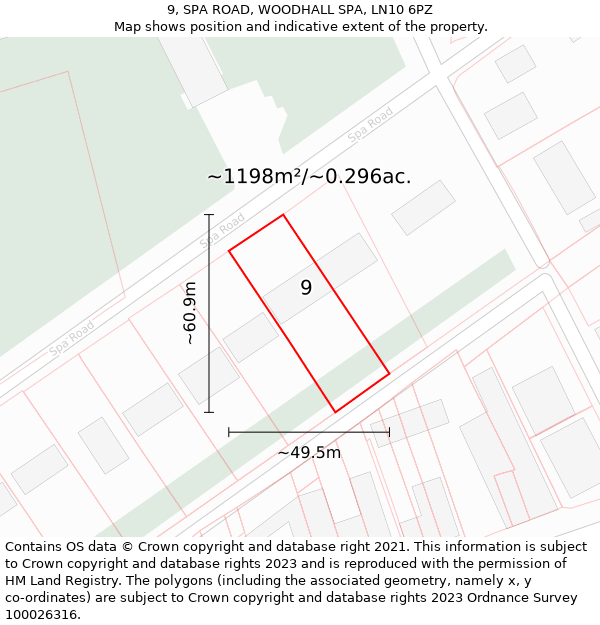 9, SPA ROAD, WOODHALL SPA, LN10 6PZ: Plot and title map