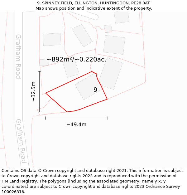 9, SPINNEY FIELD, ELLINGTON, HUNTINGDON, PE28 0AT: Plot and title map