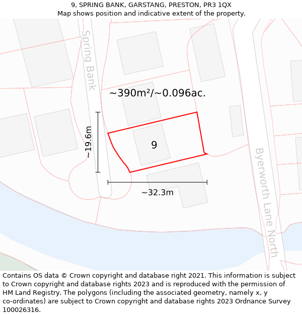 9, SPRING BANK, GARSTANG, PRESTON, PR3 1QX: Plot and title map