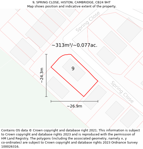 9, SPRING CLOSE, HISTON, CAMBRIDGE, CB24 9HT: Plot and title map