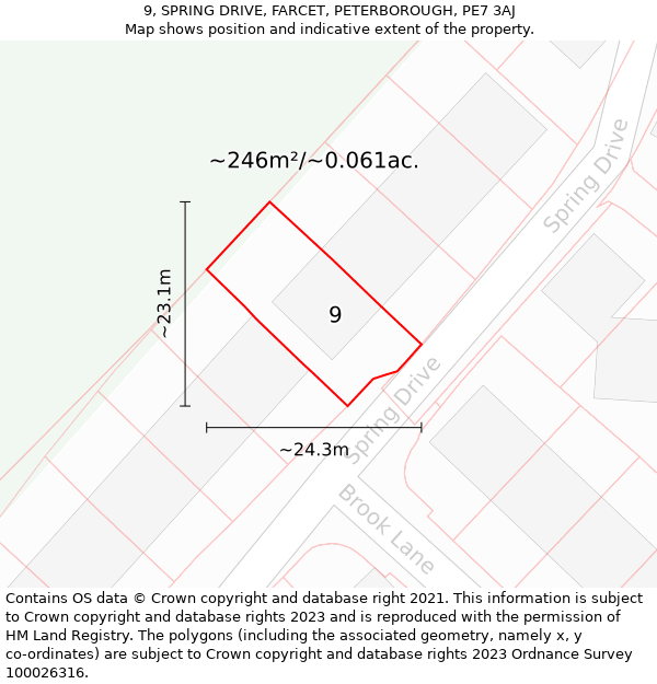 9, SPRING DRIVE, FARCET, PETERBOROUGH, PE7 3AJ: Plot and title map