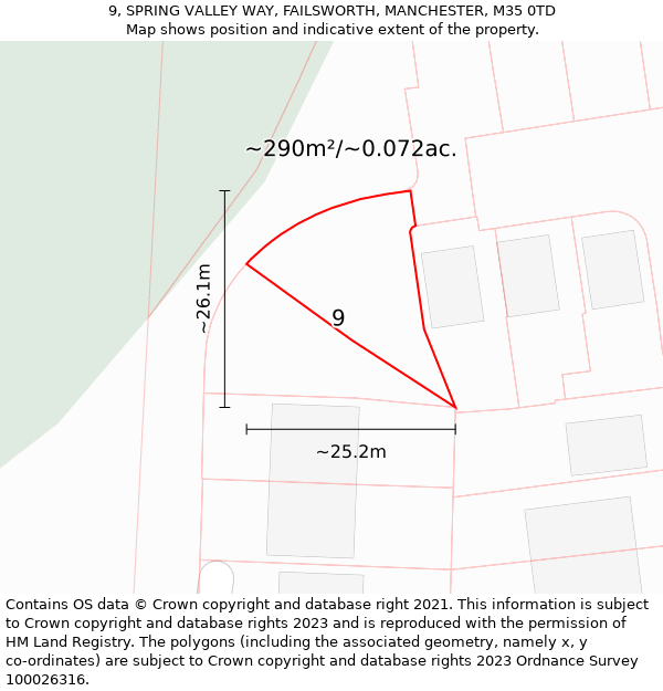 9, SPRING VALLEY WAY, FAILSWORTH, MANCHESTER, M35 0TD: Plot and title map