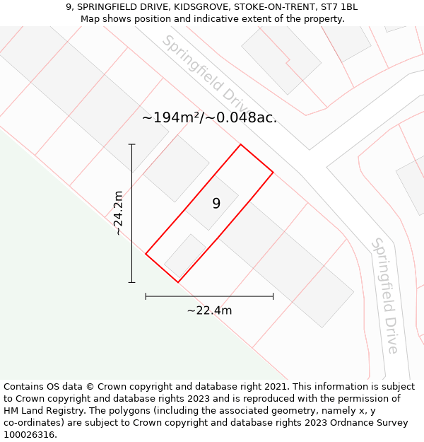 9, SPRINGFIELD DRIVE, KIDSGROVE, STOKE-ON-TRENT, ST7 1BL: Plot and title map