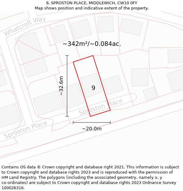 9, SPROSTON PLACE, MIDDLEWICH, CW10 0FY: Plot and title map