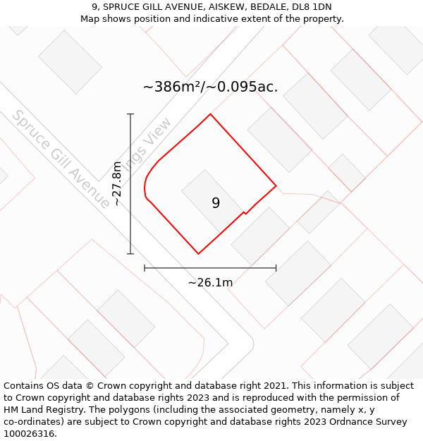 9, SPRUCE GILL AVENUE, AISKEW, BEDALE, DL8 1DN: Plot and title map