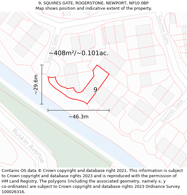 9, SQUIRES GATE, ROGERSTONE, NEWPORT, NP10 0BP: Plot and title map