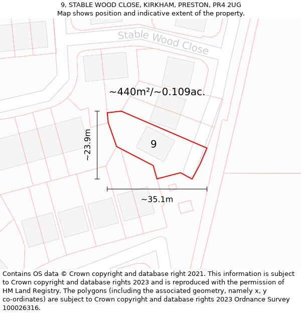 9, STABLE WOOD CLOSE, KIRKHAM, PRESTON, PR4 2UG: Plot and title map