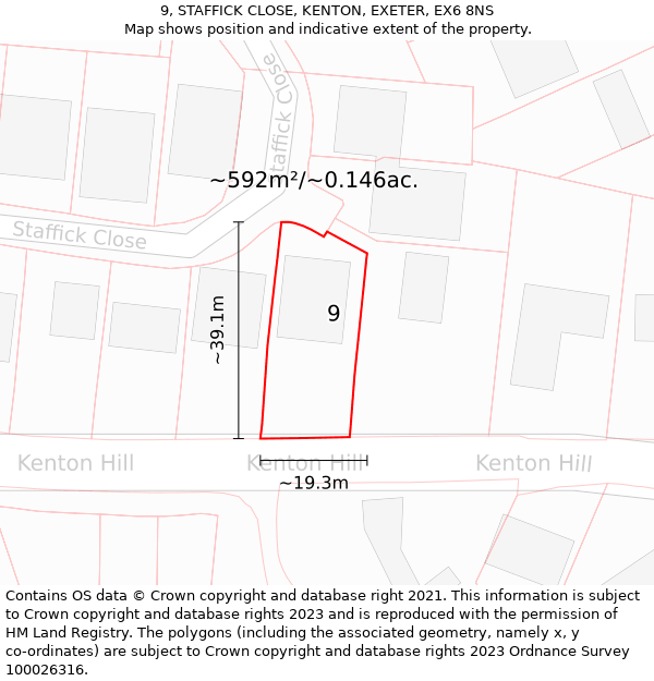 9, STAFFICK CLOSE, KENTON, EXETER, EX6 8NS: Plot and title map