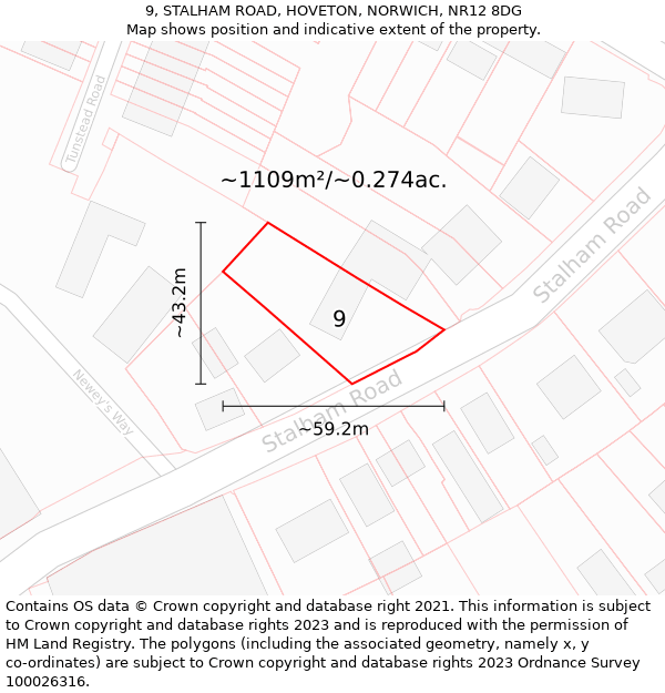 9, STALHAM ROAD, HOVETON, NORWICH, NR12 8DG: Plot and title map