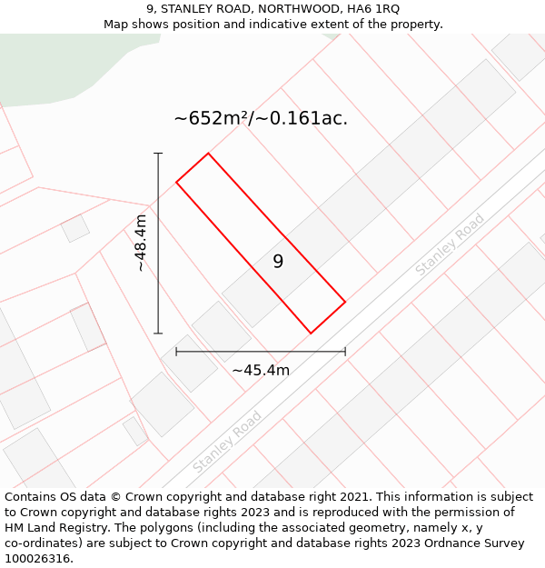 9, STANLEY ROAD, NORTHWOOD, HA6 1RQ: Plot and title map