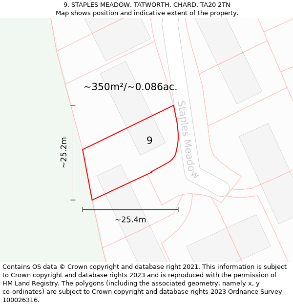 9, STAPLES MEADOW, TATWORTH, CHARD, TA20 2TN: Plot and title map