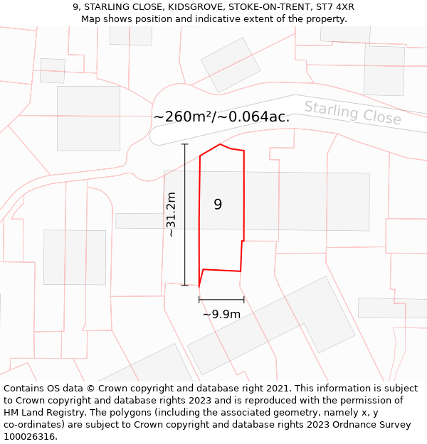 9, STARLING CLOSE, KIDSGROVE, STOKE-ON-TRENT, ST7 4XR: Plot and title map