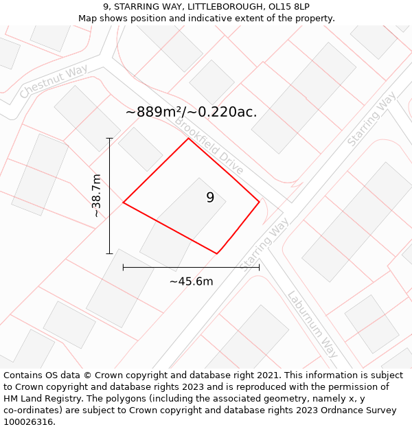 9, STARRING WAY, LITTLEBOROUGH, OL15 8LP: Plot and title map