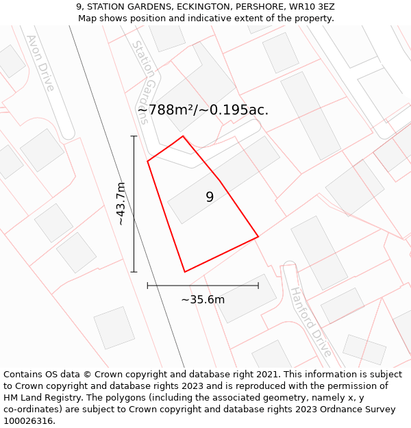 9, STATION GARDENS, ECKINGTON, PERSHORE, WR10 3EZ: Plot and title map