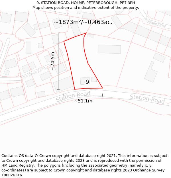 9, STATION ROAD, HOLME, PETERBOROUGH, PE7 3PH: Plot and title map