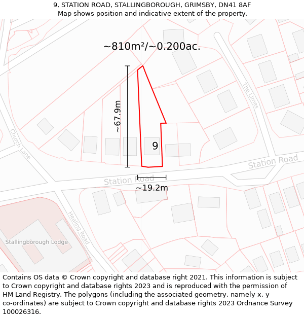 9, STATION ROAD, STALLINGBOROUGH, GRIMSBY, DN41 8AF: Plot and title map