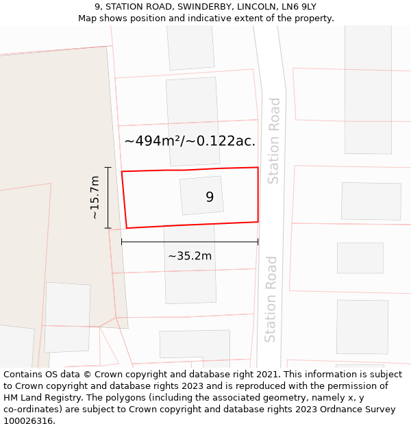9, STATION ROAD, SWINDERBY, LINCOLN, LN6 9LY: Plot and title map