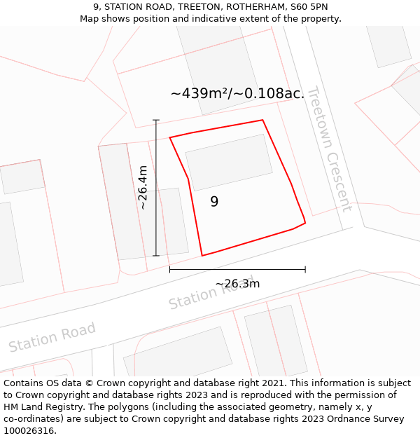 9, STATION ROAD, TREETON, ROTHERHAM, S60 5PN: Plot and title map