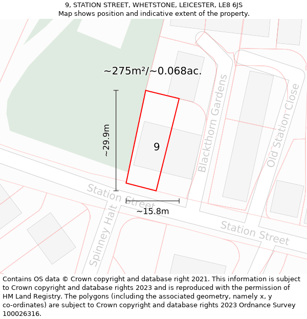 9, STATION STREET, WHETSTONE, LEICESTER, LE8 6JS: Plot and title map