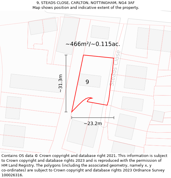 9, STEADS CLOSE, CARLTON, NOTTINGHAM, NG4 3AF: Plot and title map