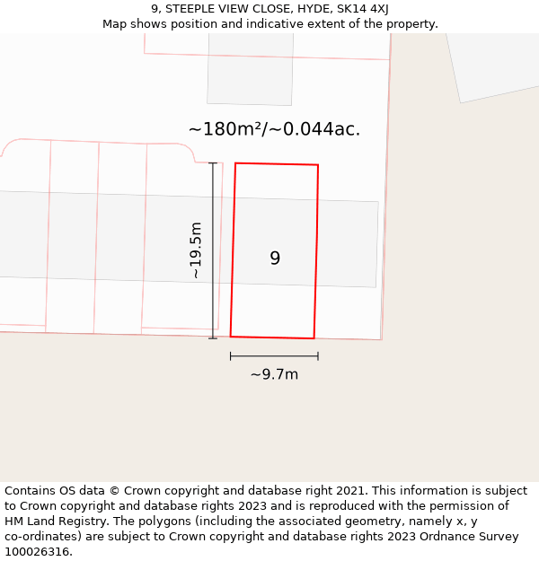 9, STEEPLE VIEW CLOSE, HYDE, SK14 4XJ: Plot and title map