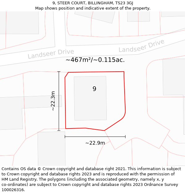 9, STEER COURT, BILLINGHAM, TS23 3GJ: Plot and title map