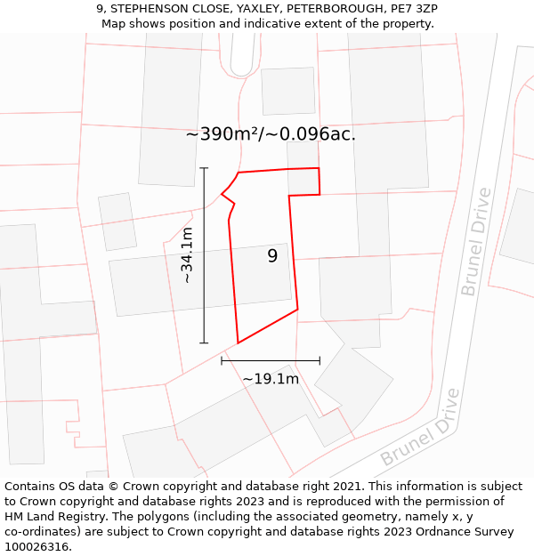 9, STEPHENSON CLOSE, YAXLEY, PETERBOROUGH, PE7 3ZP: Plot and title map