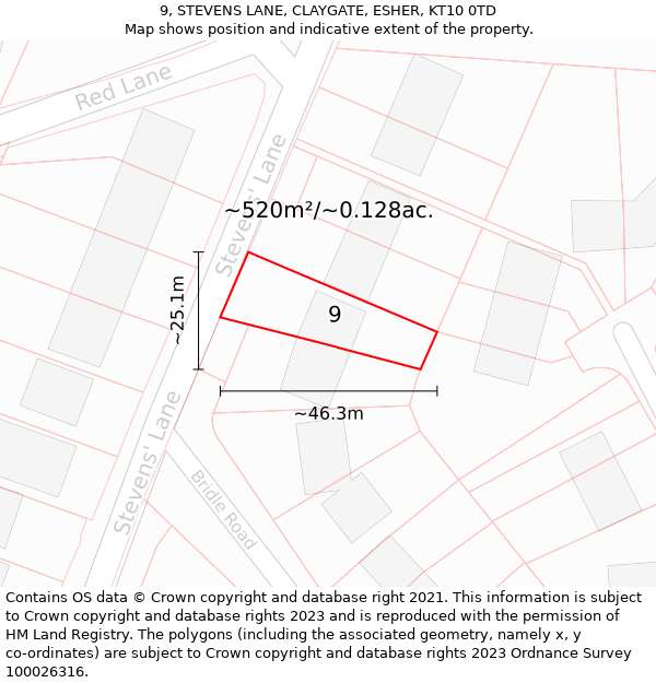 9, STEVENS LANE, CLAYGATE, ESHER, KT10 0TD: Plot and title map