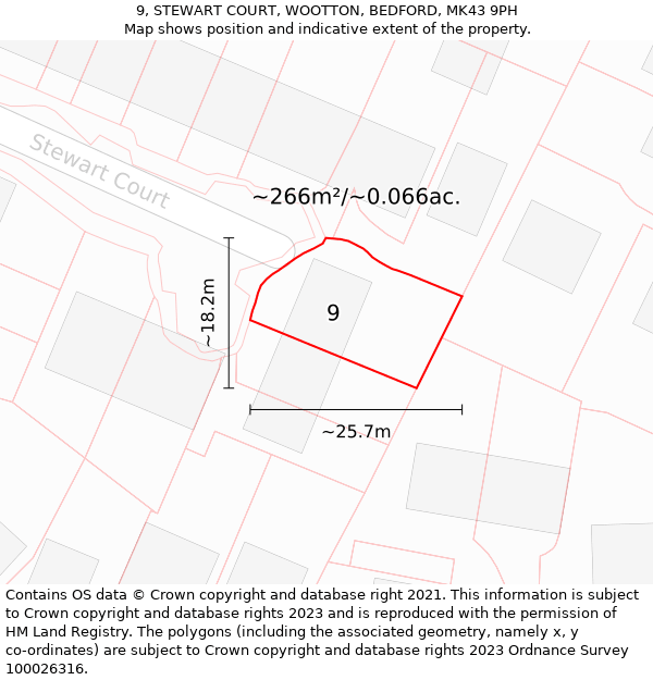 9, STEWART COURT, WOOTTON, BEDFORD, MK43 9PH: Plot and title map