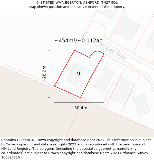 9, STISTED WAY, EGERTON, ASHFORD, TN27 9DL: Plot and title map